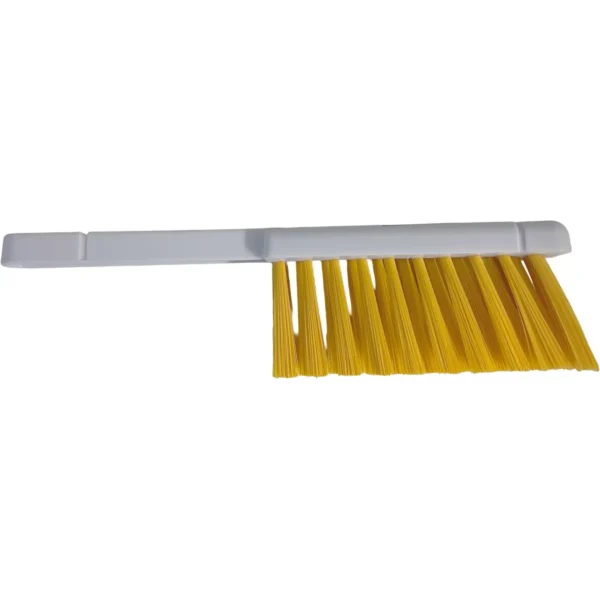 BEN0029 White broom with yellow bristles against a white background for cleaning|