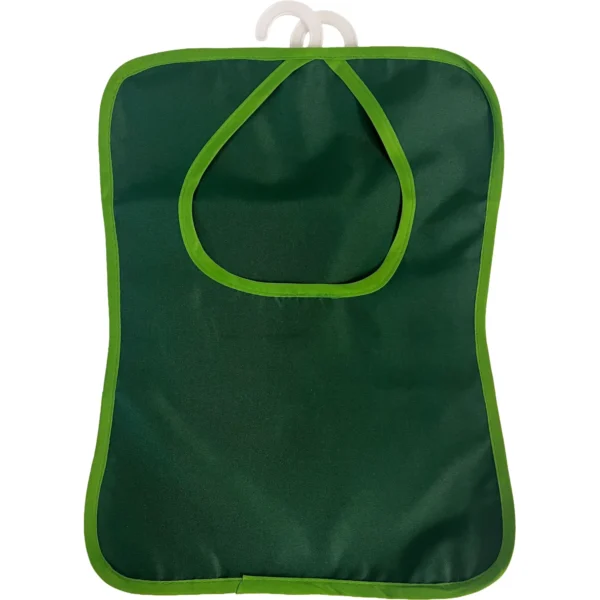 Green foldable tote bag with lime trim and white hanging loops at the top, ready for gardening or shopping uses.