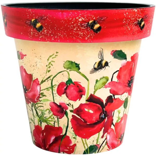 CKW0014 Creekwood Zest Garden Indoor Outdoor Pot Poppies & Bees 30cm