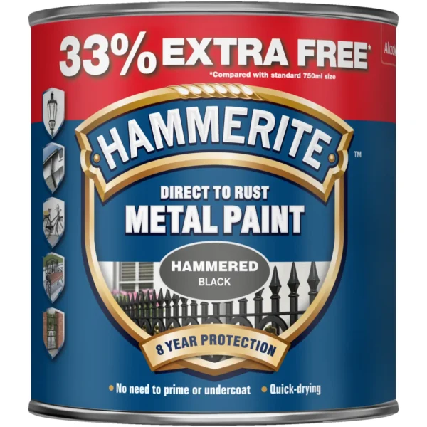 Hammerite Direct to Rust Metal Paint Hammered Black 1Ltr