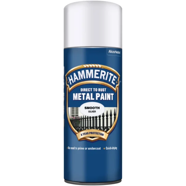 Hammerite Direct to Rust Metal Paint Smooth Silver Aerosol 400ml
