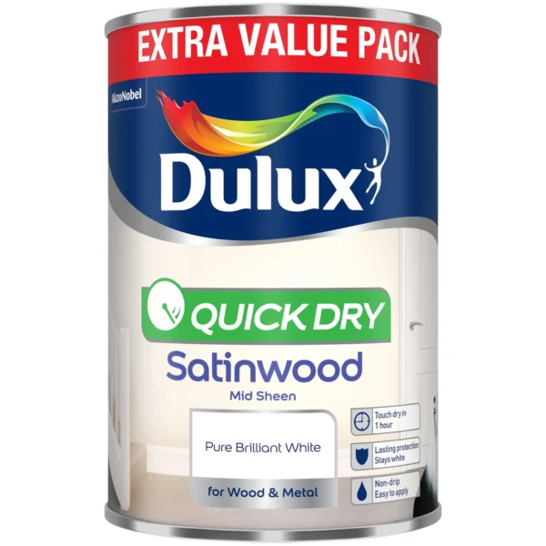 Dulux Quick Dry Satinwood Pure Brilliant White 1.25L