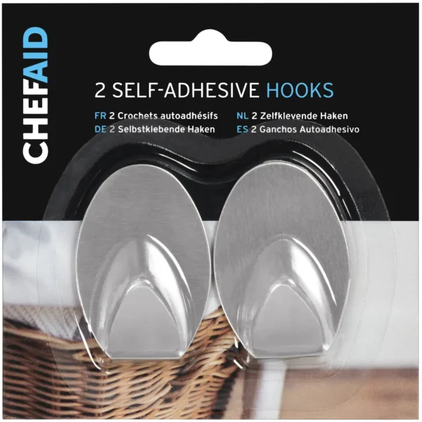 Chef Aid Medium Stainless Steel Self Stick Oval Hooks 2 Pack