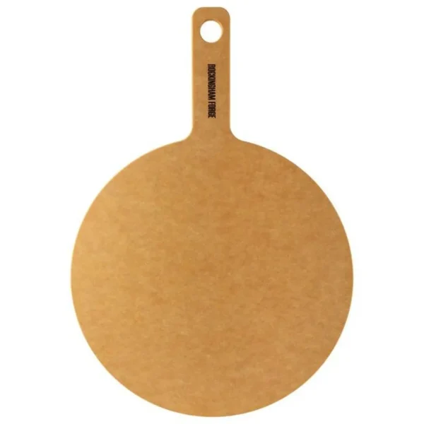 GRU0022 Round wooden tag with a narrow rectangular handle featuring a circular hole at the end; appears blank with a natural wood color.