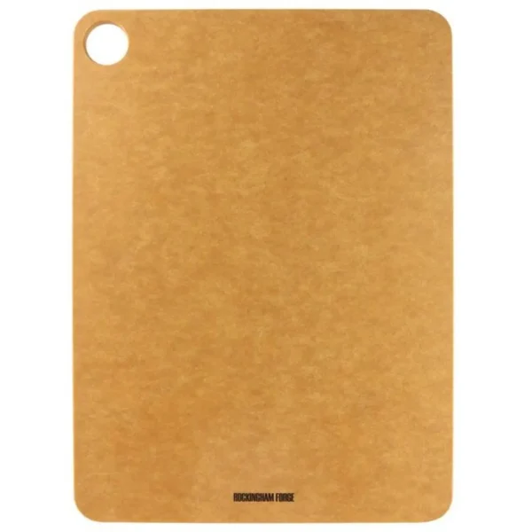 GRU0023 Brown blank tag with rounded corners and a circular hole in the top-left corner; brand name 'Rockingham Forge' printed near the bottom.