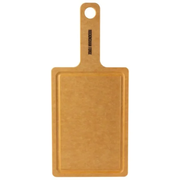 GRU0024 Gold rectangular tag with a long neck and a circular hole at the top for hanging.