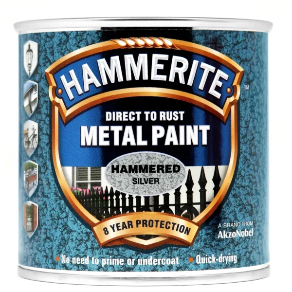 Hammerite Direct to Rust Metal Paint Hammered Silver 250ml
