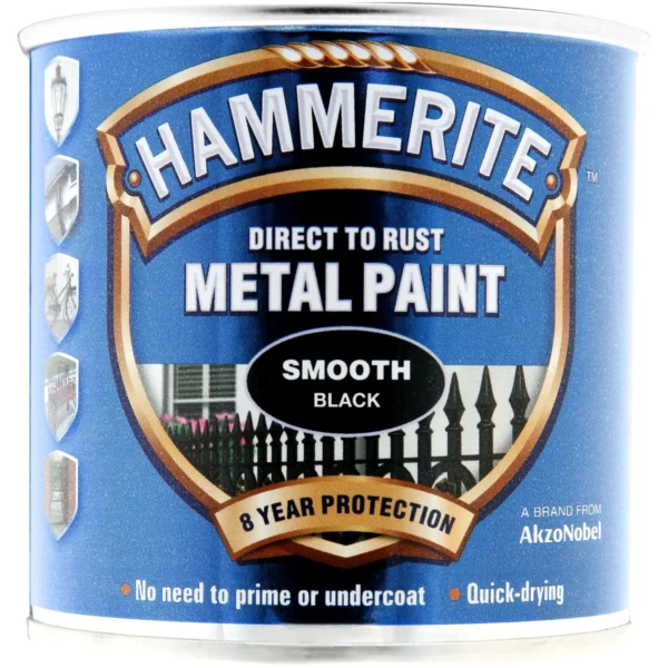 Hammerite Direct to Rust Metal Paint Smooth Black 250ml
