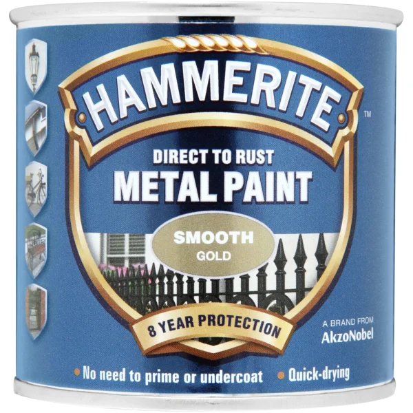 Hammerite Direct to Rust Metal Paint Smooth Gold 250ml
