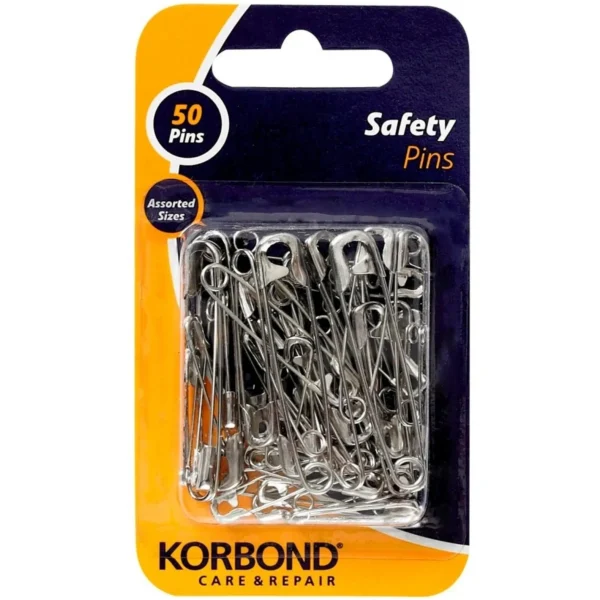 KORBOND Safety Pins Nickel Plated Pack of 50