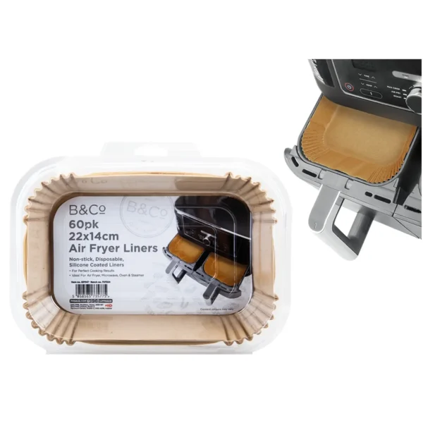 B&Co Rectangle Air Fryer Liners 22 x 14cm Pack of 60