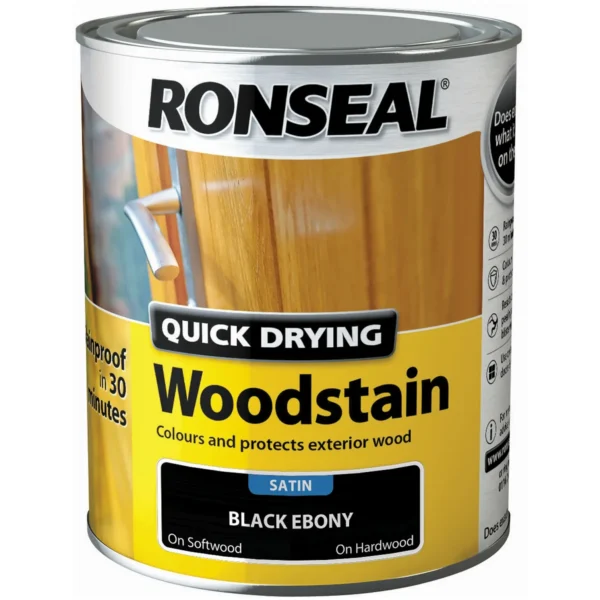 RNS0078 Ronseal Satin Quick Dry Woodstain Ebony 750ml