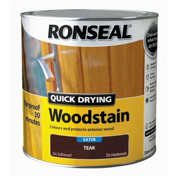 RNS0091 Ronseal Satin Quick Drying Woodstain Teak 2.5Ltr