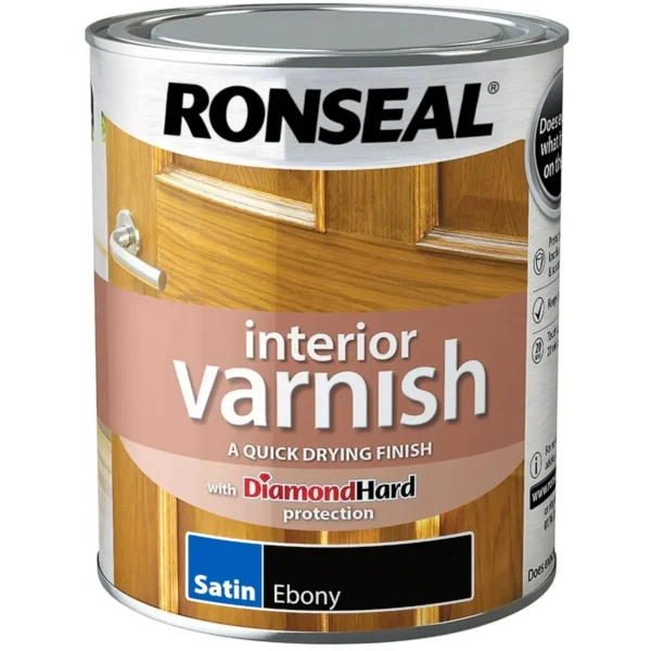 RNS0300 Ronseal Interior Varnish Ebony Satin 750ml