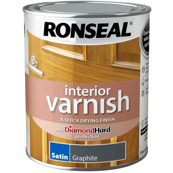 RNS0301 Ronseal Interior Varnish Graphite Satin 750ml