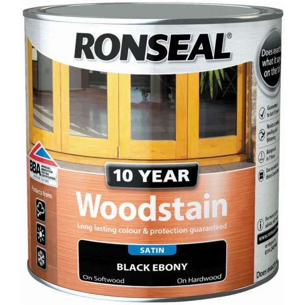 RNS0382 Ronseal 10 Year Woodstain Ebony 750ml