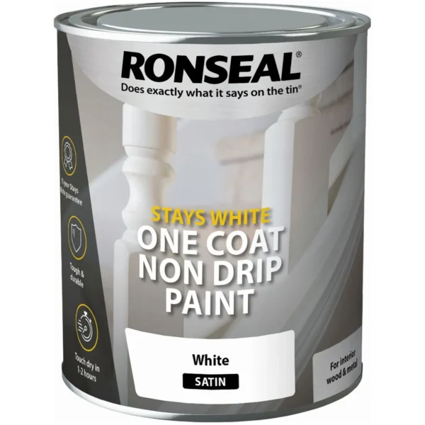 RNS0466 Ronseal White Satin One Coat Wood Paint 750ml