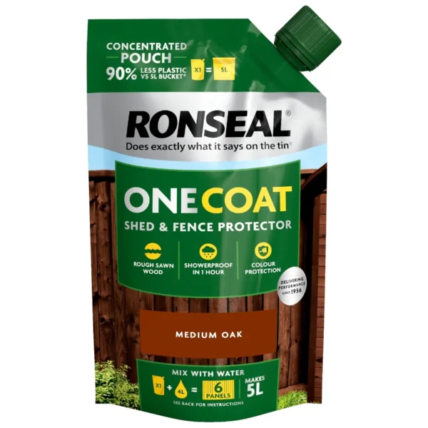Ronseal One Coat Shed & Fence Protector Pouch Medium Oak 950ml