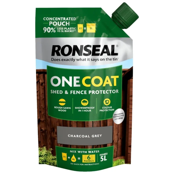 Ronseal One Coat Shed & Fence Protector Pouch Charcoal Grey 950ml