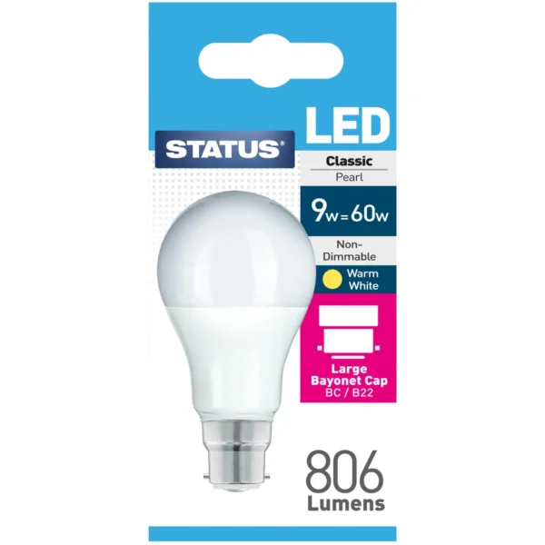 Status 8/60w GLS Warm White BC pk1