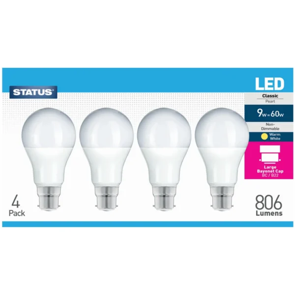 STT0155 Status 8/60w GLS Warm White BC pk4
