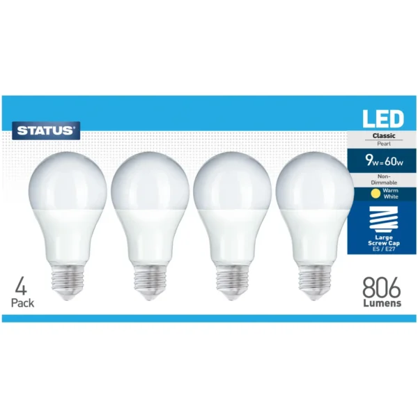 Status 8w/60w GLS Warm White ES pk4