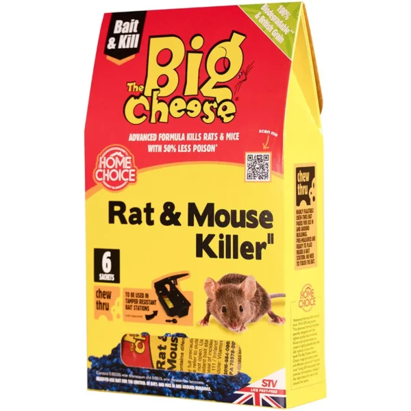SVI0172 Red-and-yellow 'Big Cheese' rat and mouse killer bait box, branding by Bait & Kill, used for home pest control