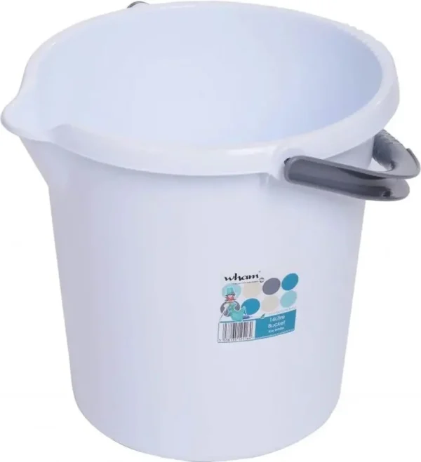 WMP0076 White plastic bucket with a secure lid and metal handle, labeled 'Wham' on the side.