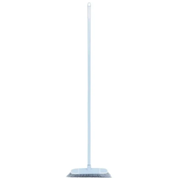 Long white mop with a flat rectangular cleaning head standing upright on a white background